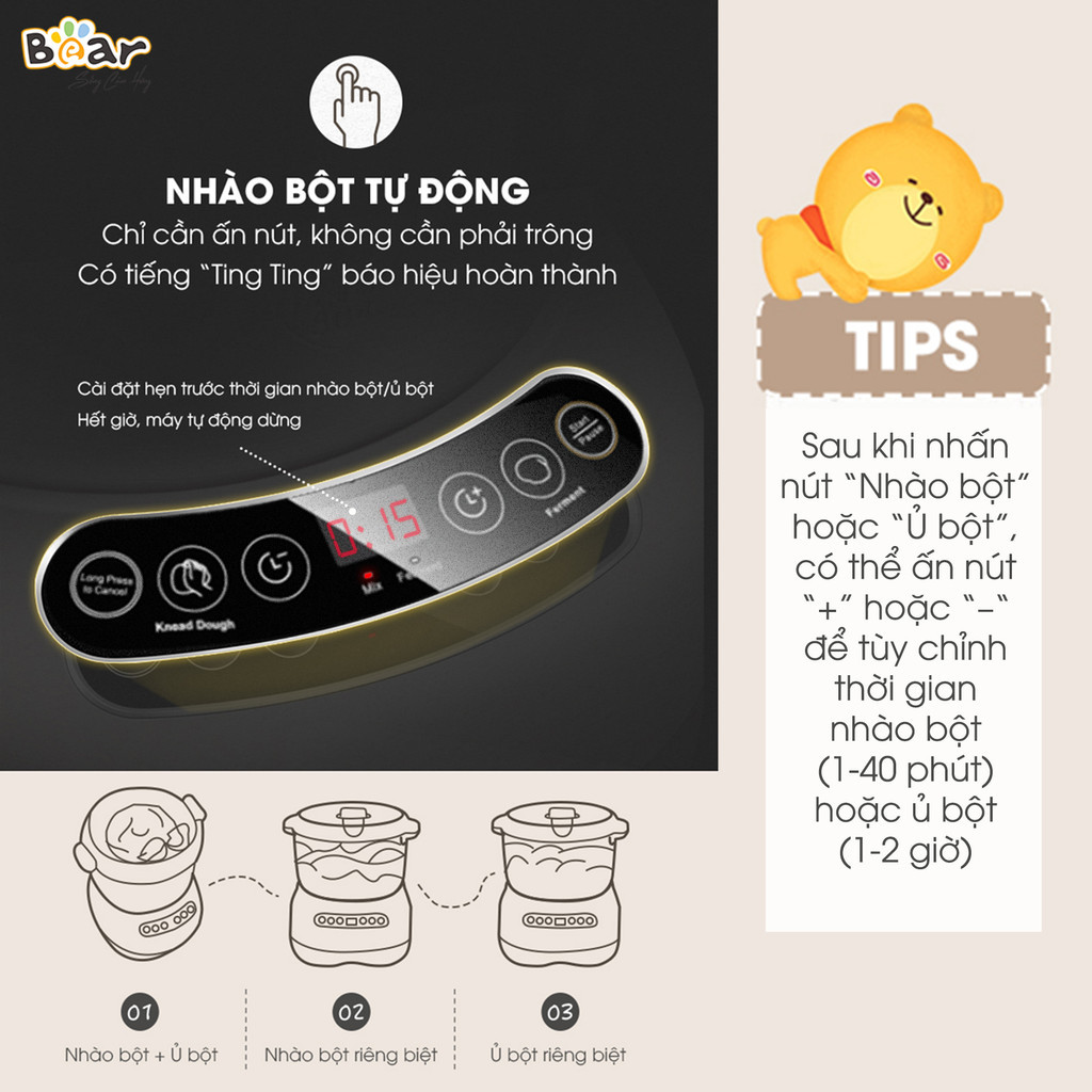 Mô tả Máy Nhào Bột Bear 7L Đa Năng Ủ Bột, Trộn Bột, Nhồi Bột Nhanh Công Suất Lớn Bảo Hành Chính Hãng 18 Tháng - DM-B70V1 - 5