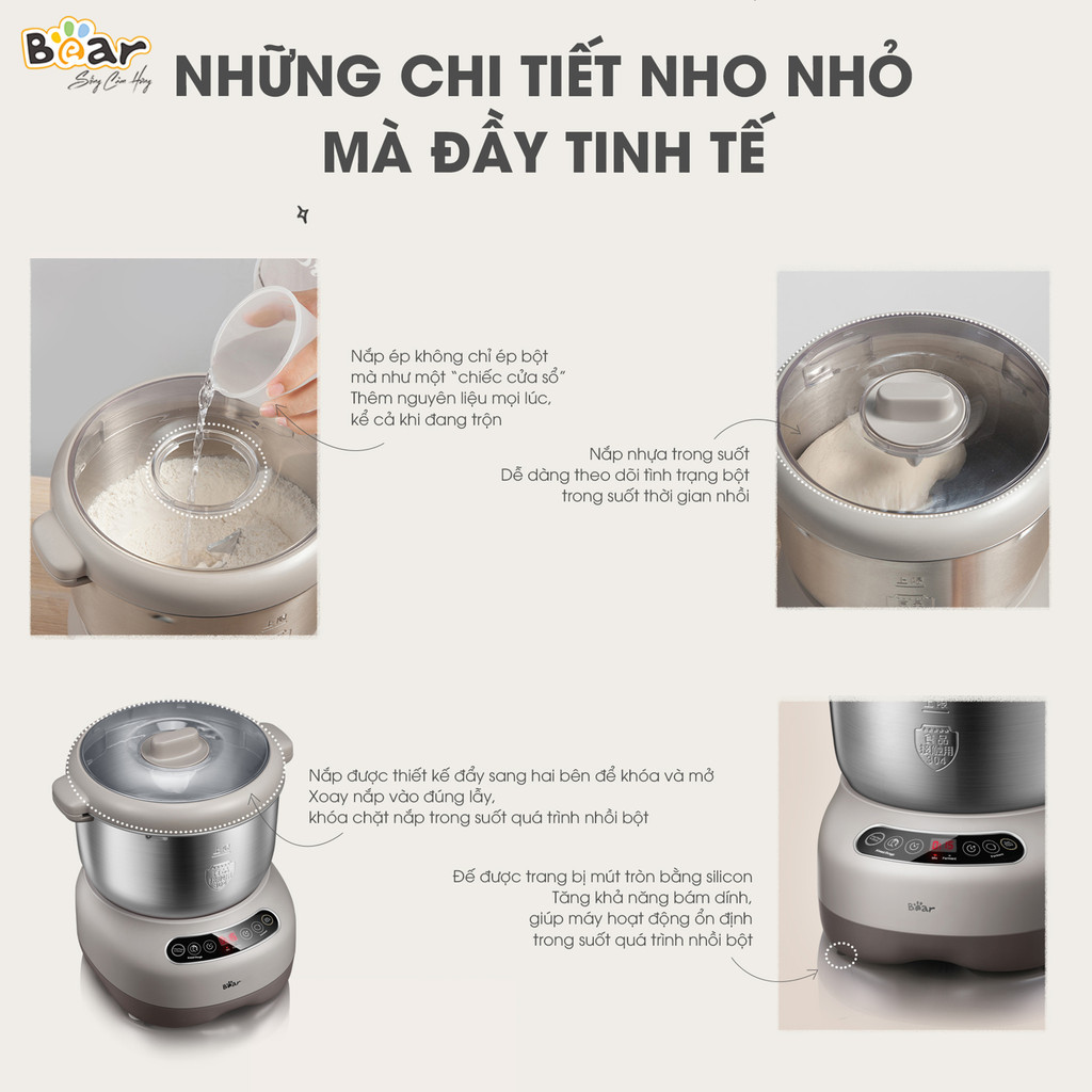 Mô tả Máy Nhào Bột Bear 7L Đa Năng Ủ Bột, Trộn Bột, Nhồi Bột Nhanh Công Suất Lớn Bảo Hành Chính Hãng 18 Tháng - DM-B70V1 - 7