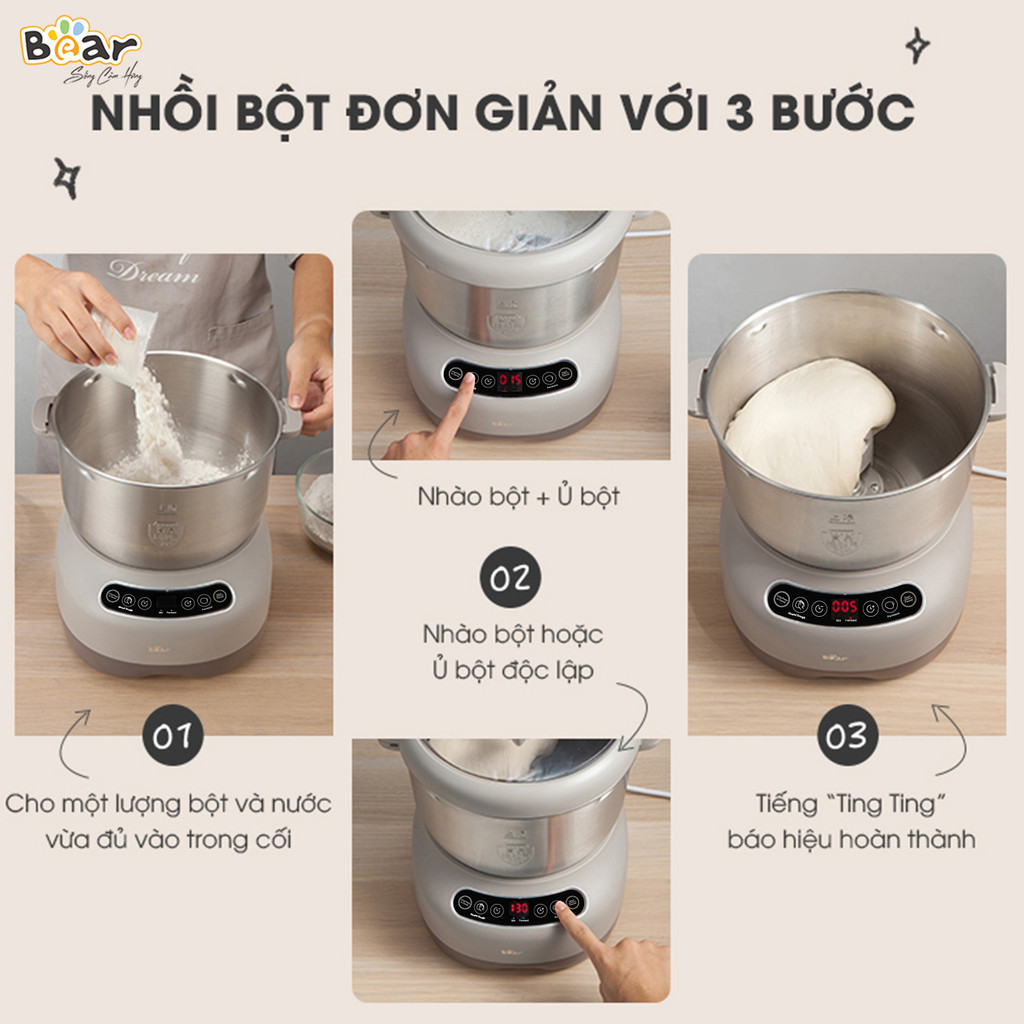 Mô tả Máy Nhào Bột Bear 7L Đa Năng Ủ Bột, Trộn Bột, Nhồi Bột Nhanh Công Suất Lớn Bảo Hành Chính Hãng 18 Tháng - DM-B70V1 - 8