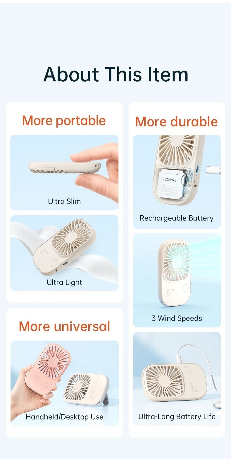 Mô tả Quạt Mini Cầm Tay Jisulife FA49 2000mAh Nhỏ Gọn - Siêu Mỏng - Dễ Thương - Chính Hãng - Bảo Hành 12 Tháng - 4