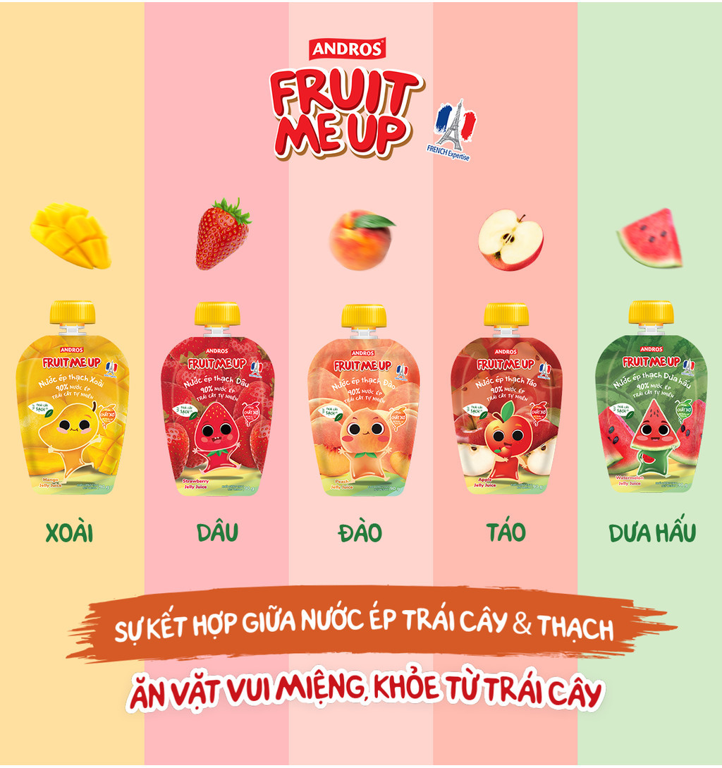 Mô tả Combo 10 Túi Thạch Trái Cây - 90% Nước Ép Trái Cây Thật - ANDROS FRUIT ME UP - 90g x 10 - 1