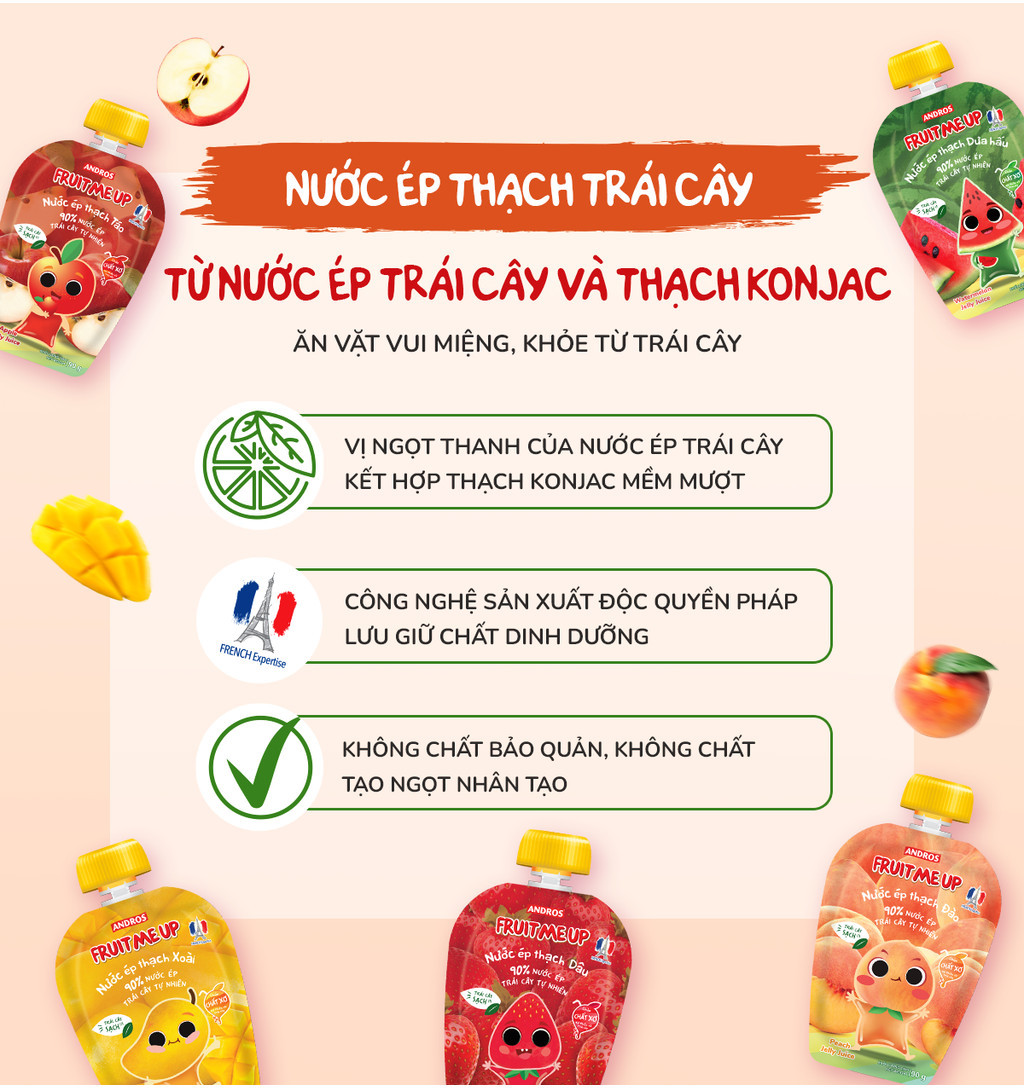 Mô tả Combo 10 Túi Thạch Trái Cây - 90% Nước Ép Trái Cây Thật - ANDROS FRUIT ME UP - 90g x 10 - 2