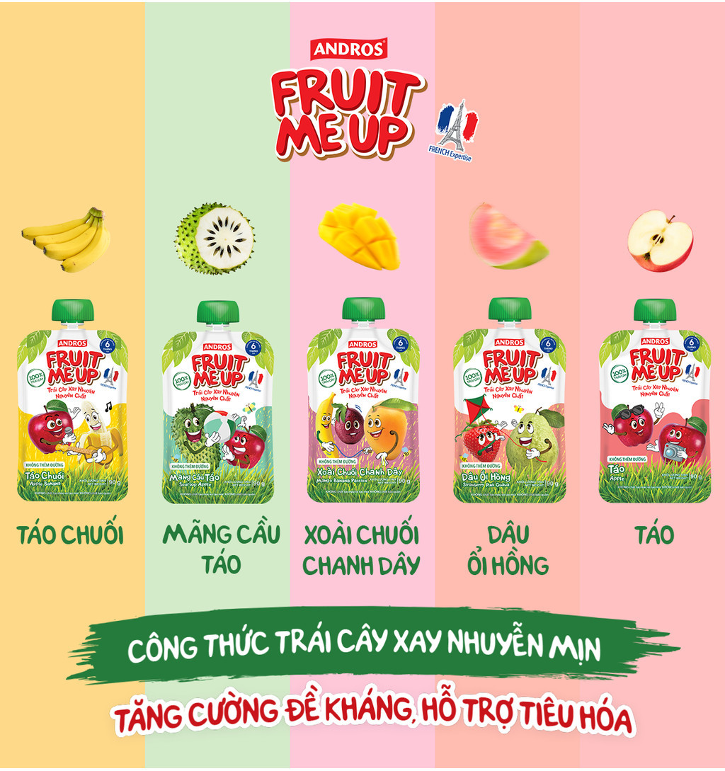 Mô tả Combo 5 Túi Trái Cây Xay Nhuyễn Nguyên Chất - 100% trái cây thật - ANDROS FRUIT ME UP - 90gx5 - 1
