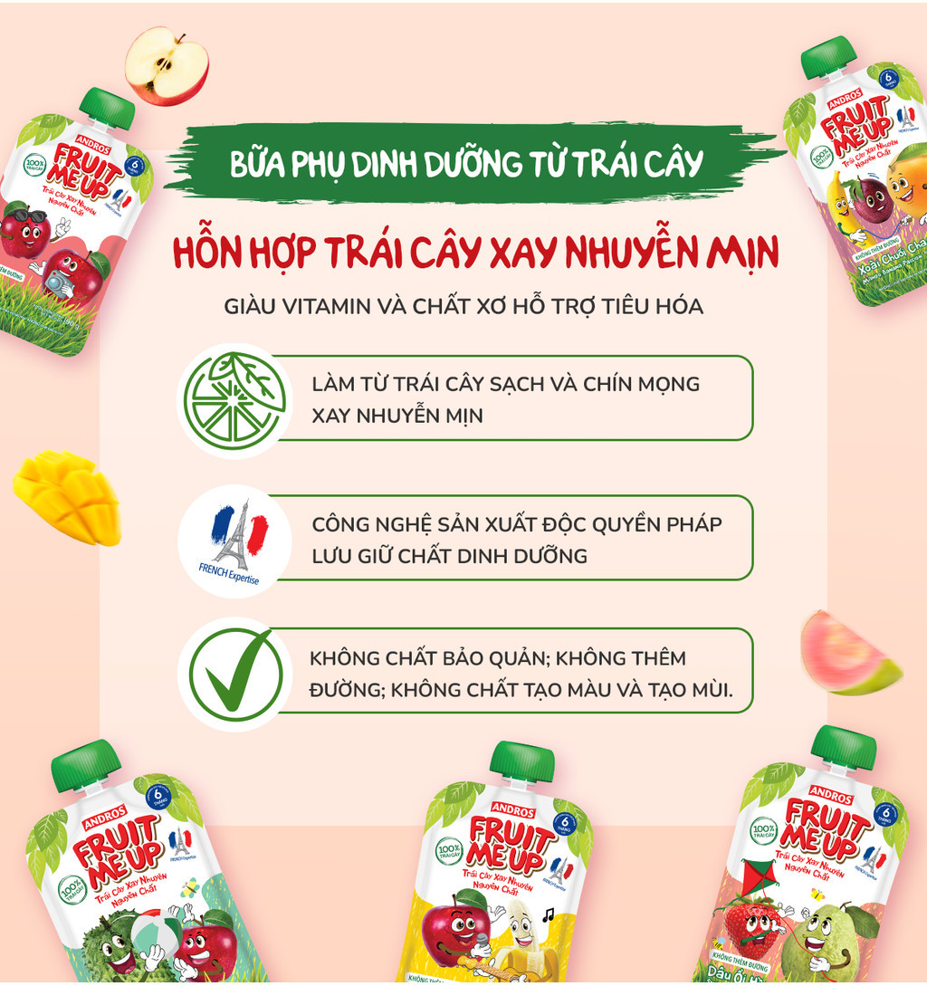 Mô tả Combo 5 Túi Trái Cây Xay Nhuyễn Nguyên Chất - 100% trái cây thật - ANDROS FRUIT ME UP - 90gx5 - 2