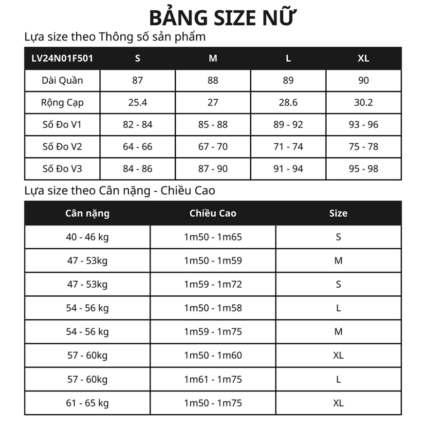 Bảng Size Bộ Tập Yoga Nữ