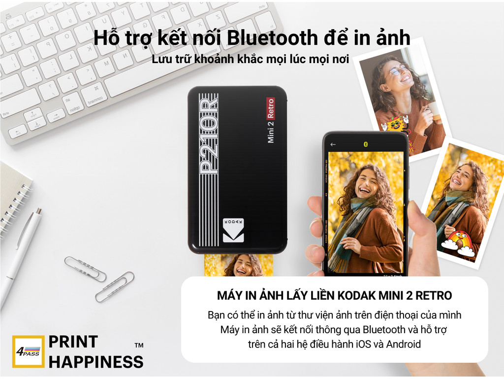 Máy in ảnh (kết nối bluetooth) Kodak Photo Printer - Kodak Mini 2 Retro ...