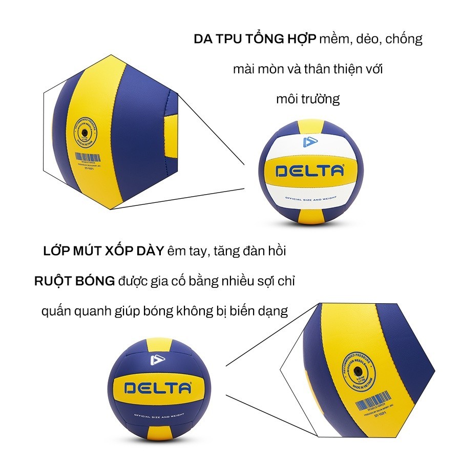 Mô tả Bóng Chuyền DELTA May Máy Size 5 Da TPU Êm Dịu Nhẹ Chống Nước Tốt Phù Hợp Tập Luyện DELTABC01 - 2