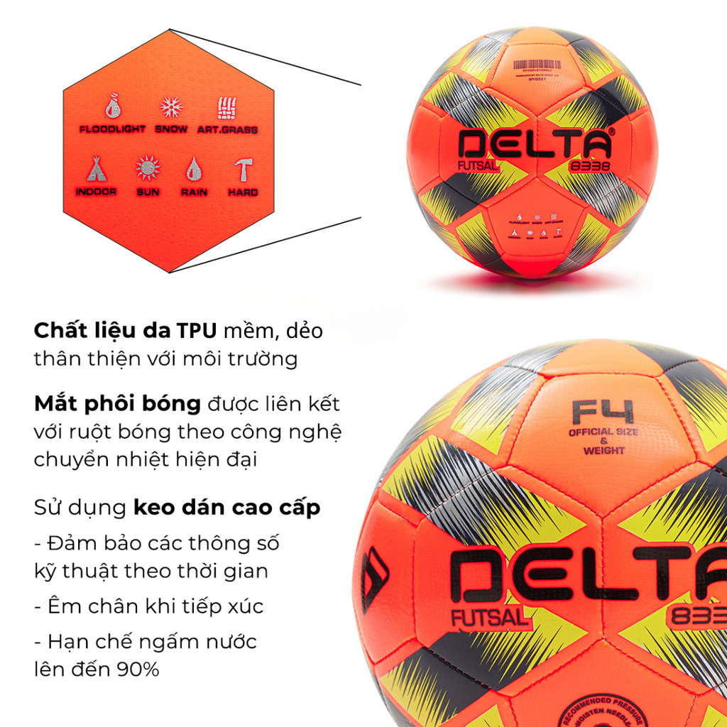 Mô tả Bóng Đá DELTA FUTSAL 4M Size 4 May Máy Da TPU Mềm Chơi Sân 5 Sân Cỏ Nhân Tạo, Trong Nhà DELTAFU01 - 2