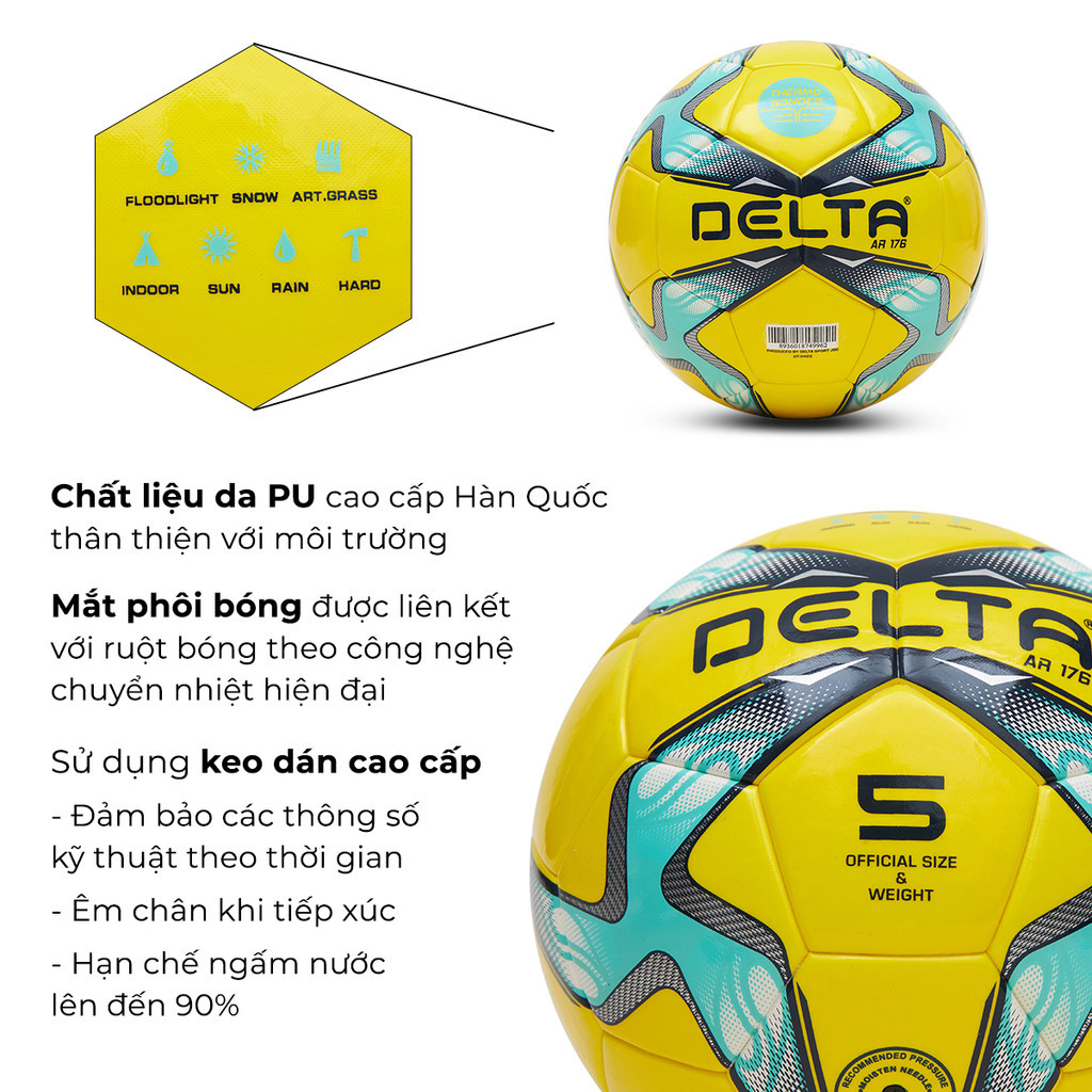 Mô tả Bóng Đá DELTA CAMPO Pro AR176 5D Size 5 Dán Ép Nhiệt Da PU Dùng Sân 7 11 Tự Nhiên Nhân Tạo DELTACA04 - 2