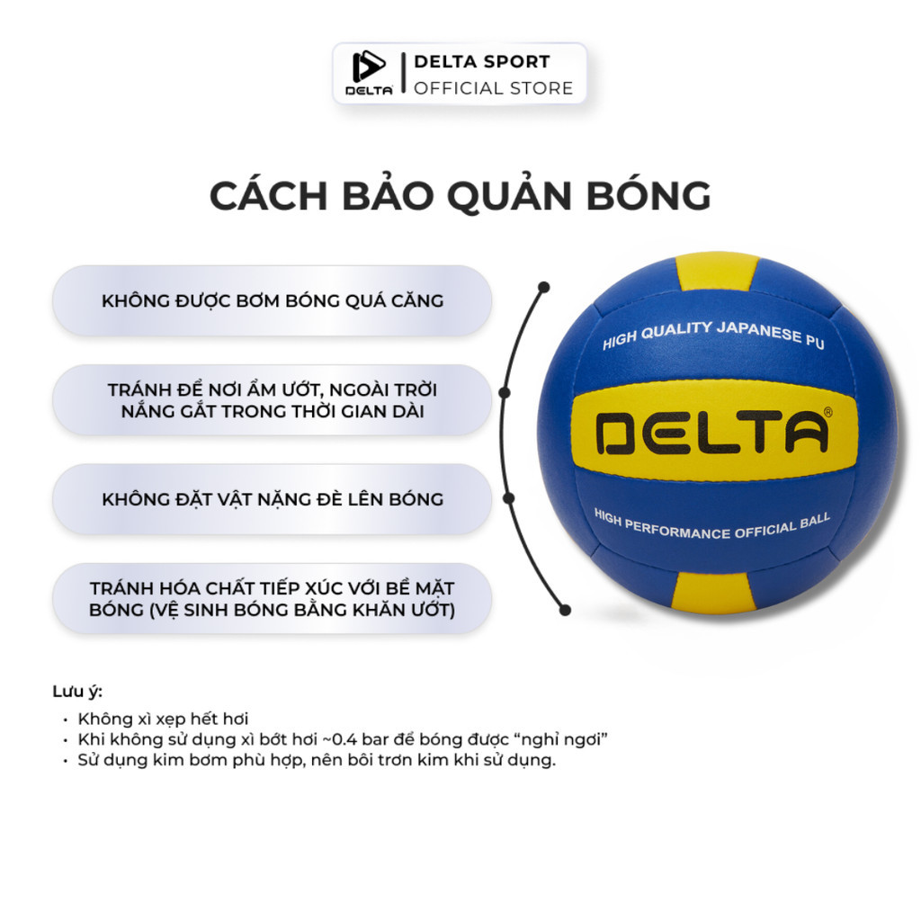 Mô tả Bóng Chuyền DELTA Size 5 Khâu Tay Cao Cấp Da PU Microfiber Mềm Êm Chơi Cho Nhiều Loại Sân DELTABC02 - 5