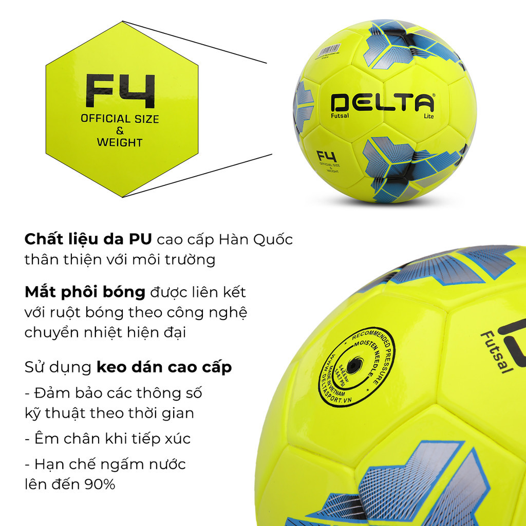 Mô tả Bóng Đá DELTA FUTSAL Lite Size 4 Da PU Dán Ép Nhiệt Chơi Trên Sân 5 Cỏ Nhân Tạo, Trong Nhà 3696-4D - 2