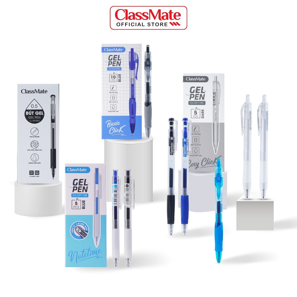 Hộp Bút Gel Bấm CLASSMATE Ngòi 0.5mm, Bút Gel Xanh Đen Đỏ Tím, Mực ...