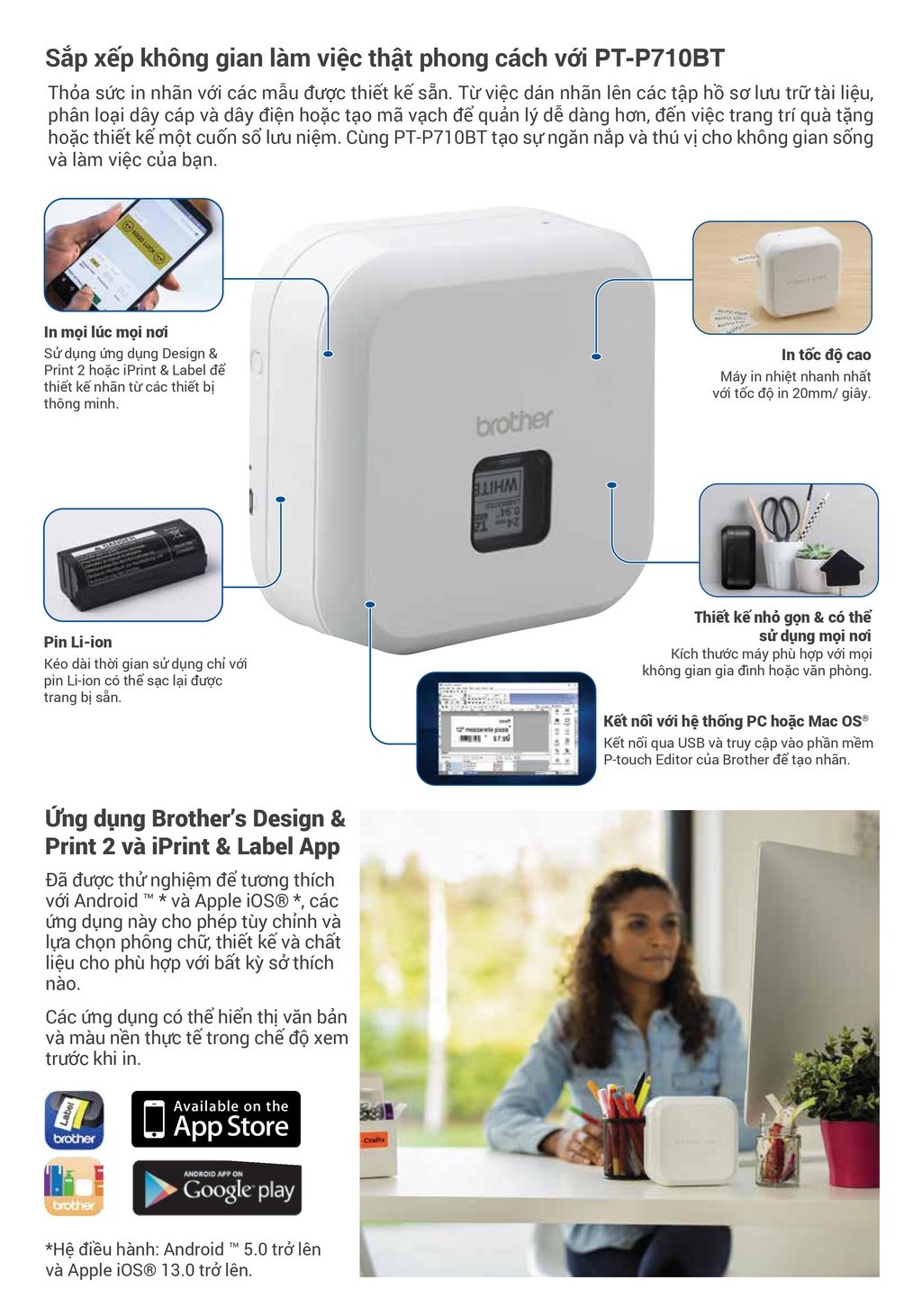Mô tả Máy in nhãn Brother P-Touch Cube PT-P710BT - 2
