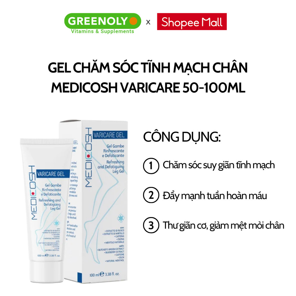 Mô tả Kem Bôi Giãn Tĩnh Mạch Medicosh Varicare chăm sóc suy giãn tĩnh mạch, giúp đàn hồi tĩnh mạch Gel 50ml/100ml - 2
