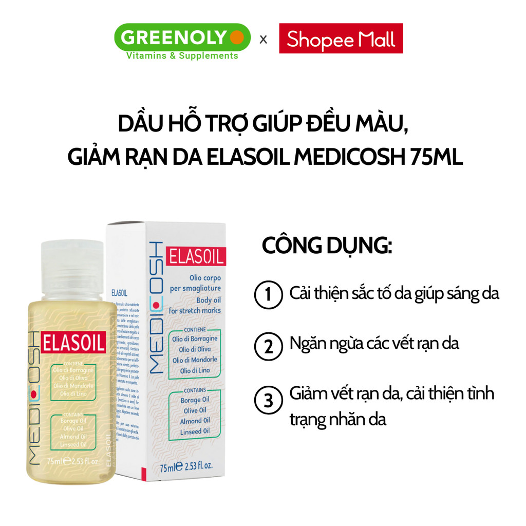 Mô tả Dầu Rạn Da Hữu Cơ Elasoil Medicosh Giúp Phòng & Làm Mờ Rạn Da Cho Bà Bầu, Sau Sinh, Do Tăng Cân Nhanh 75ml - 2
