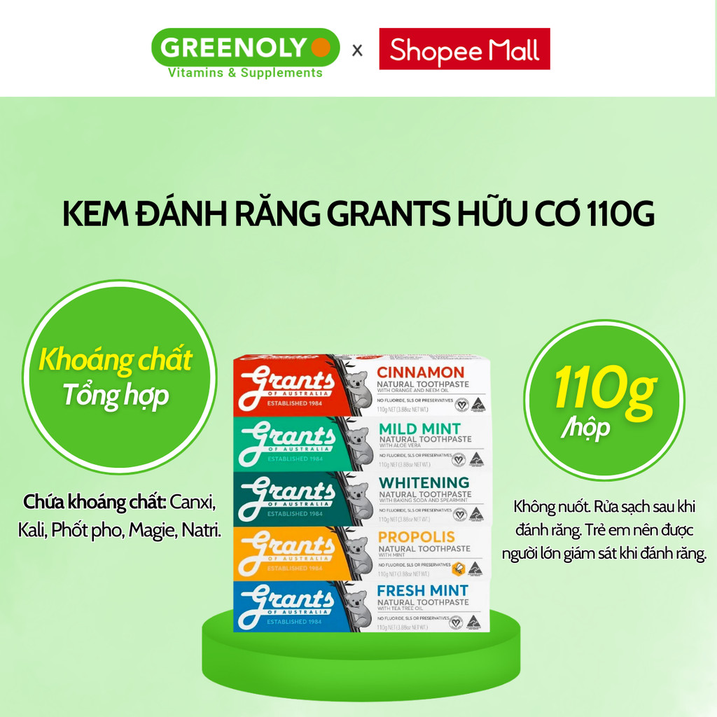 Mô tả Kem Đánh Răng Grants of Australia Hữu Cơ Bổ Sung Canxi Và Khoáng Chất Làm Dịu Nướu Chính Hãng 110G - 2