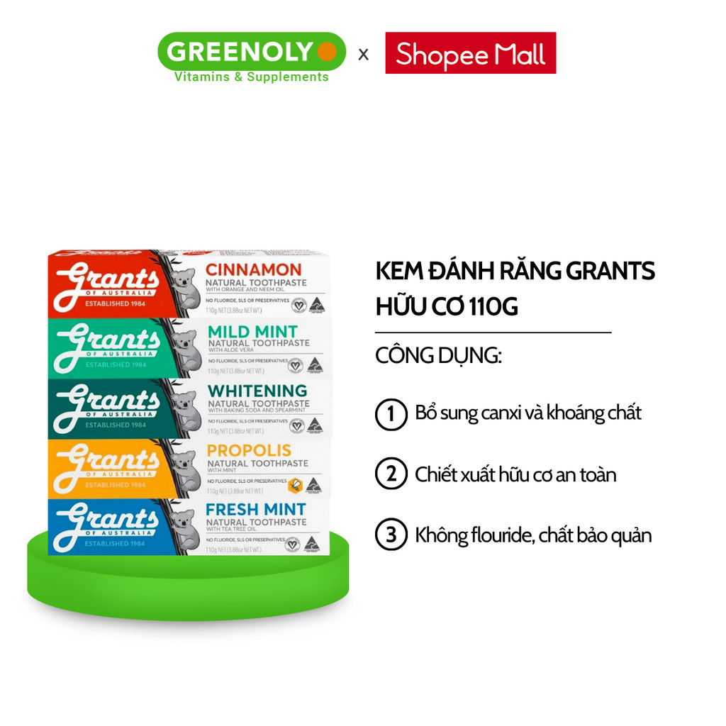 Mô tả Kem Đánh Răng Grants of Australia Hữu Cơ Bổ Sung Canxi Và Khoáng Chất Làm Dịu Nướu Chính Hãng 110G - 3