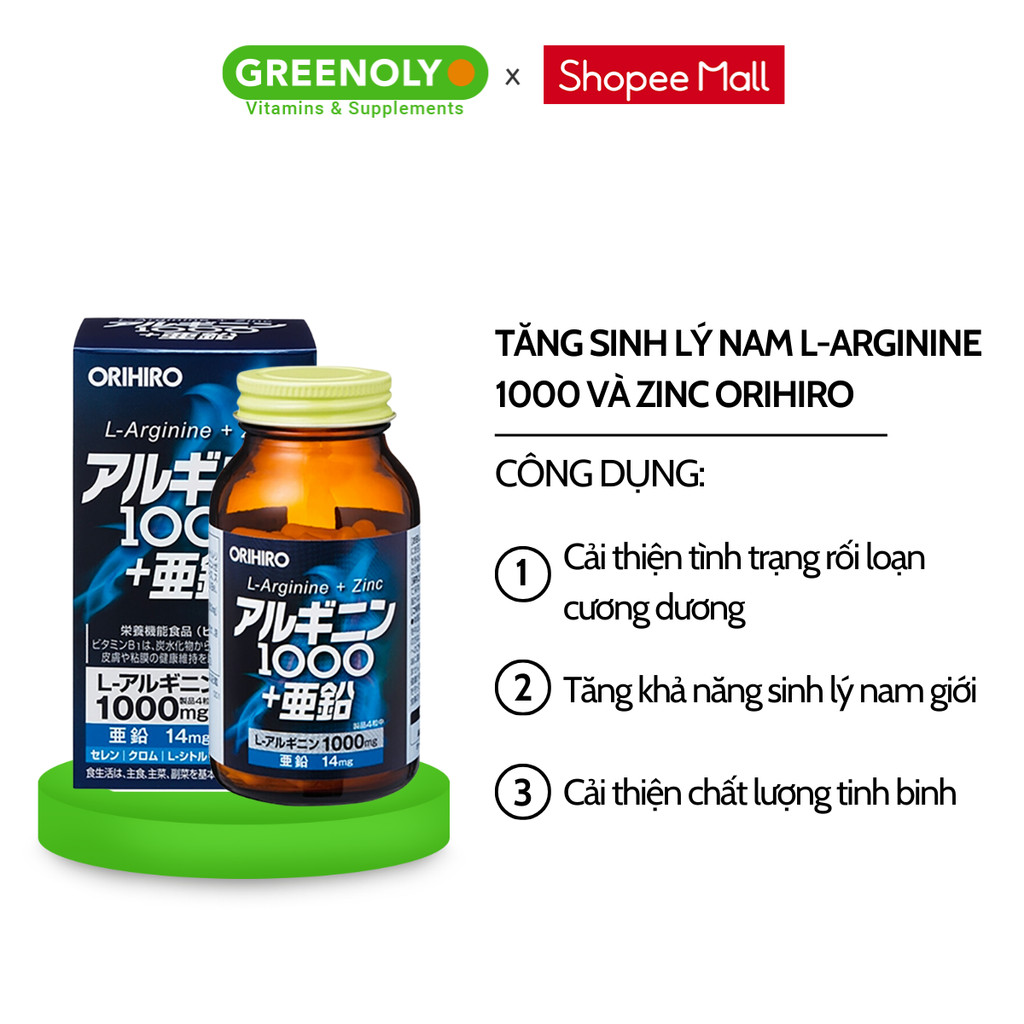 Mô tả Viên uống tăng cường sinh lý nam giới L-Arginine 1000mg và Zinc Orihiro 120 viên - 2