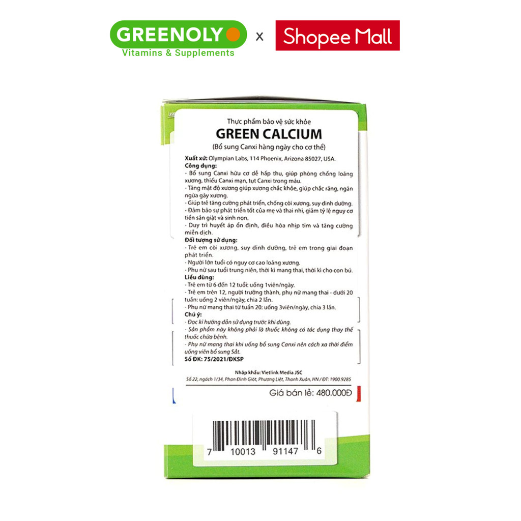 Mô tả Viên Uống Bổ Sung Canxi Hữu Cơ Olympian Labs Green Calcium Cho Bà Bầu, Sau Sinh Và Trẻ Em, Giúp Xương Chắc Khỏe 100 Viên - 6