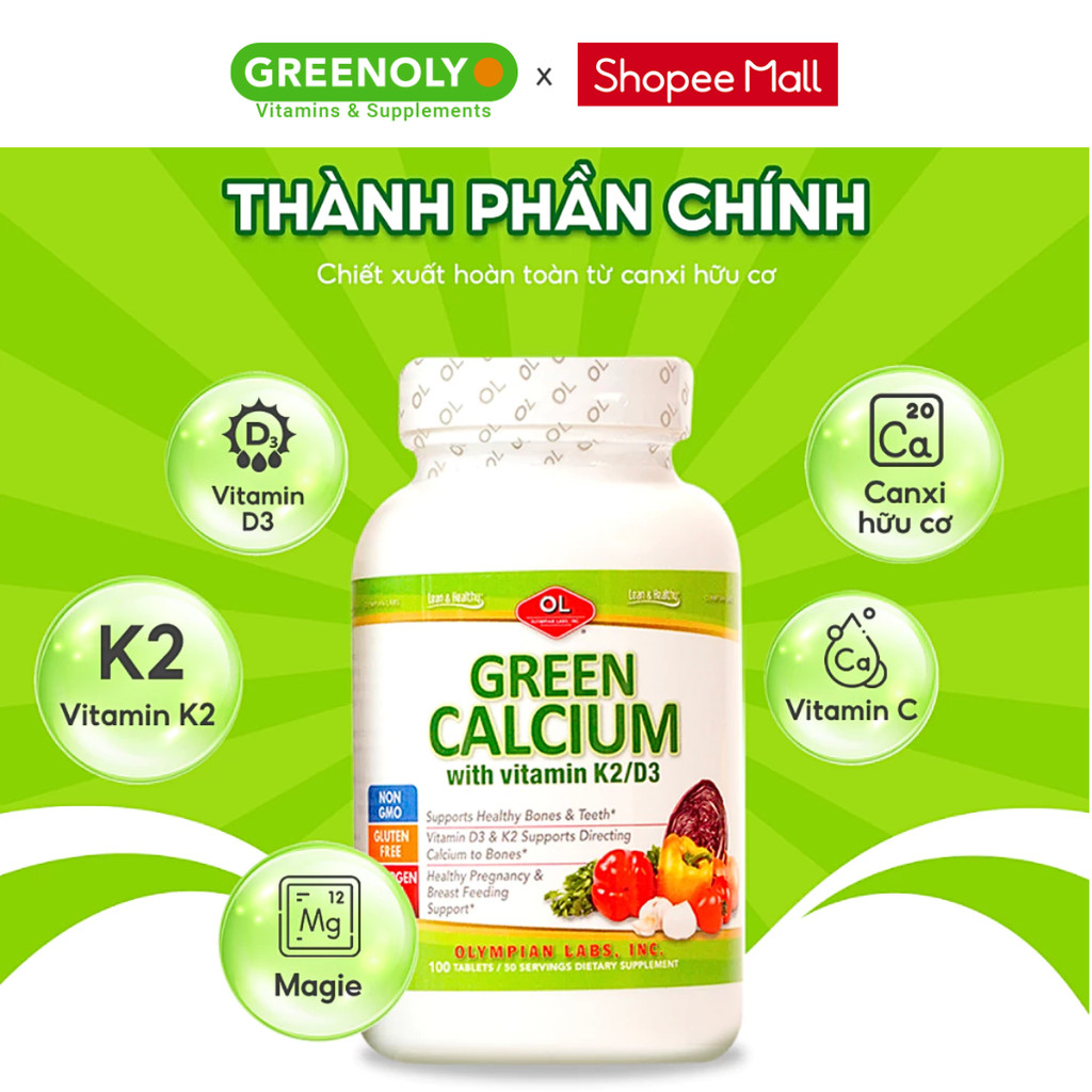 Mô tả Viên Uống Bổ Sung Canxi Hữu Cơ Olympian Labs Green Calcium Cho Bà Bầu, Sau Sinh Và Trẻ Em, Giúp Xương Chắc Khỏe 100 Viên - 7