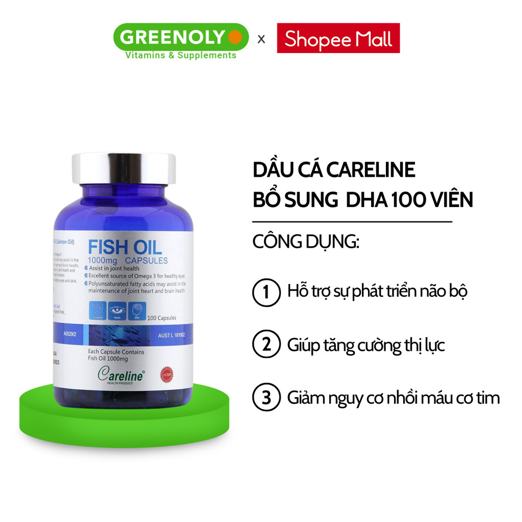 Mô tả Viên Uống Dầu Cá CareLine Bổ Sung Dầu Cá Tự Nhiên, DHA, Cải Thiện Trí Nhớ, Sáng Mắt Fish Oil 1000mg 100 Viên - 2