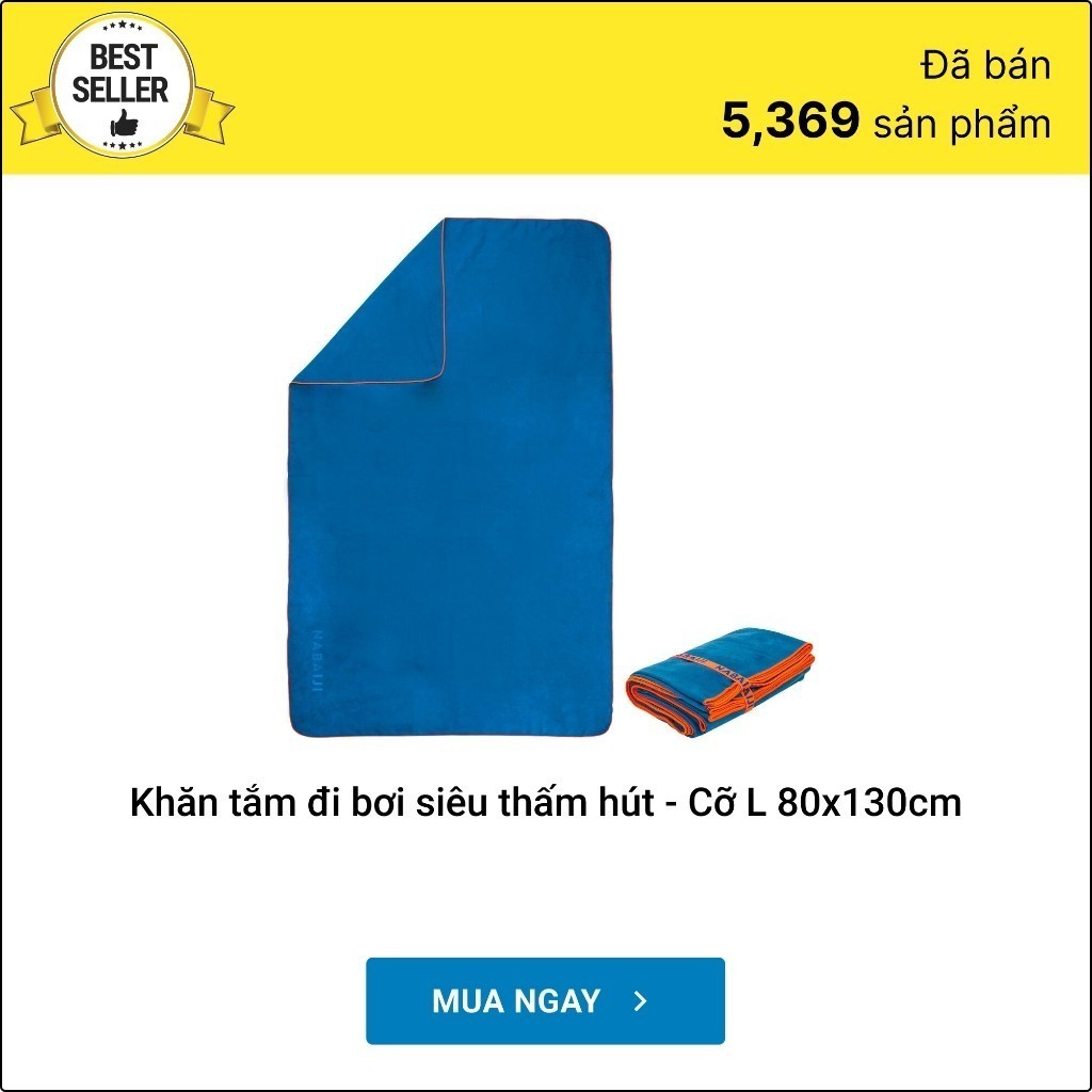 Mô tả Khăn tắm microfibre thấm hút cỡ l 80 x 130 cm xanh dương DECATHLON NABAIJI mã 8584433 - 1