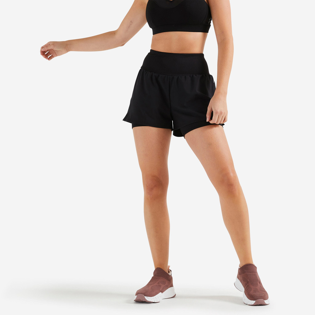 Mô tả Quần short tập gym nữ 2 trong 1 fst 120 đen Decathlon DOMYOS mã 8733482 - 1