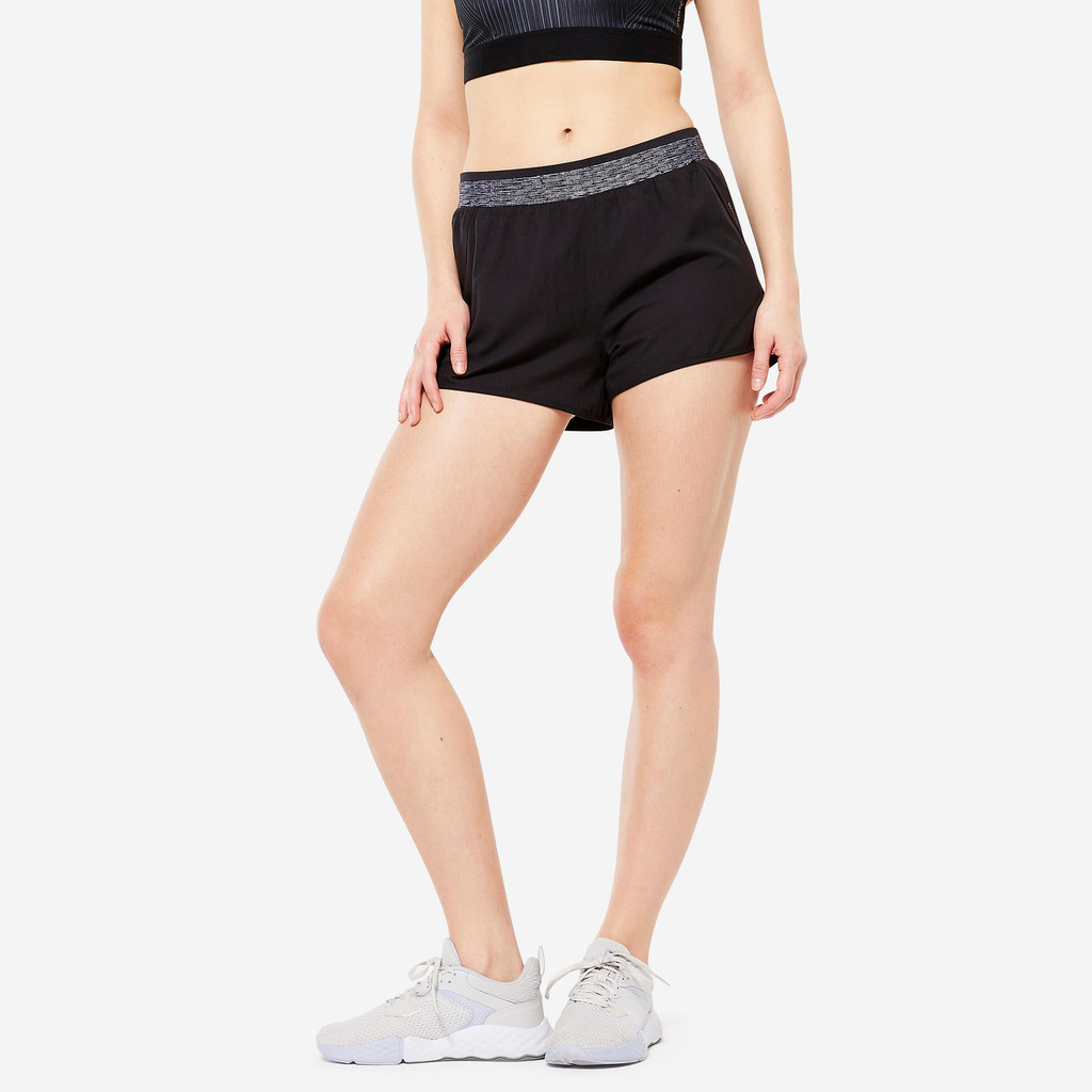 Mô tả Quần short nữ tập gym fst 100 đen/vân xám Decathlon DOMYOS mã 8853008 - 1
