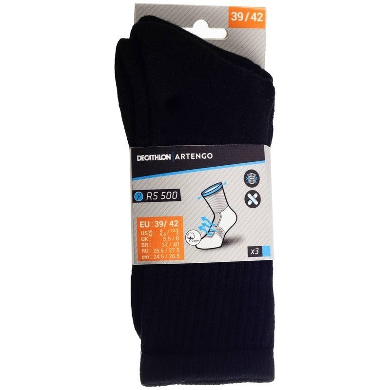 Mô tả Tất thể thao rs 500 cho người lớn gói 3 đôi màu đen DECATHLON artengo mã 8379841 - 8