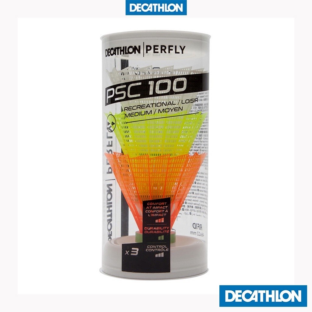 Mô tả Hộp 3 quả cầu lông nhựa tốc độ trung bình psc 100 trắng xanh lá cam DECATHLON perfly mã 8590063 - 1