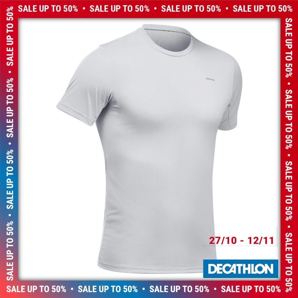 Mô tả Áo thun leo núi dã ngoại mh100 cho nam xám nhạt DECATHLON quechua nhiều màu - 1