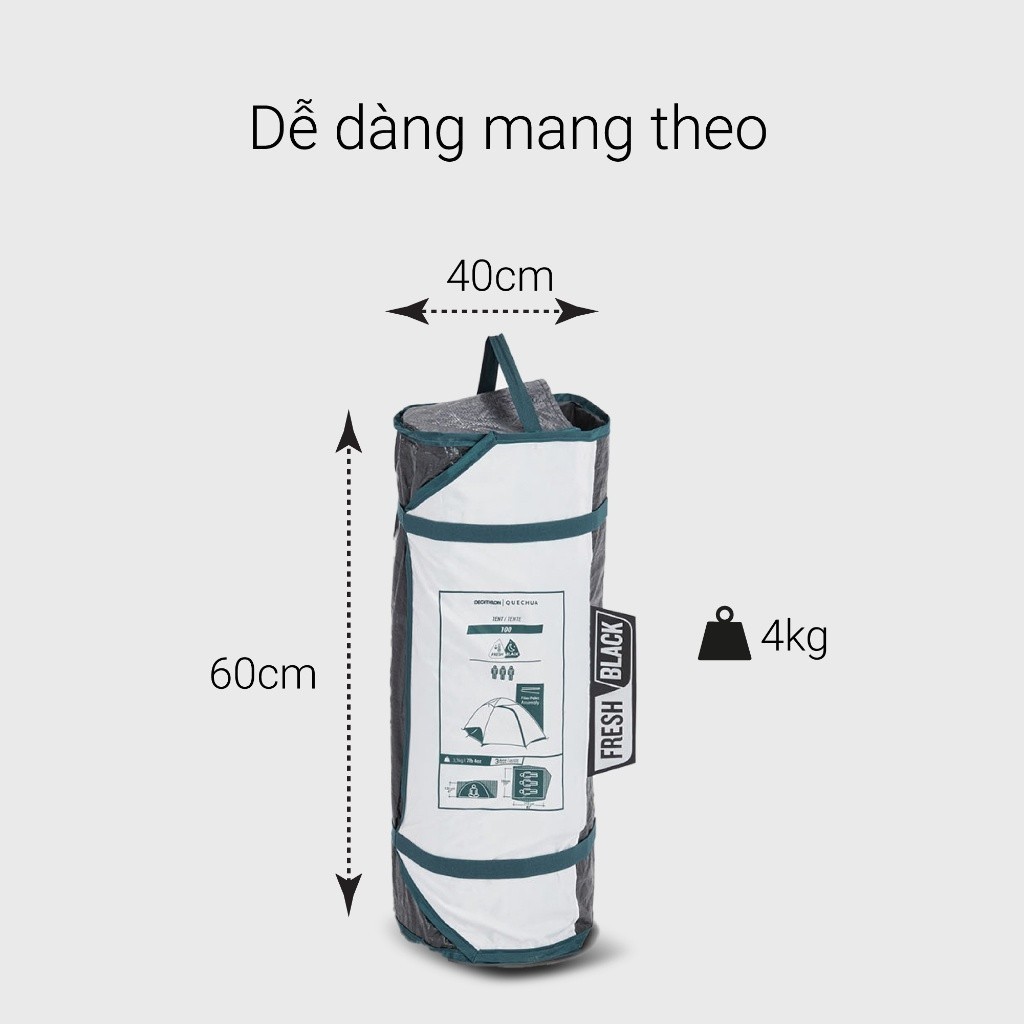 Mô tả Lều dã ngoại mh100 fresh & black cho 3 người trắng DECATHLON quechua mã 8576111 - 3