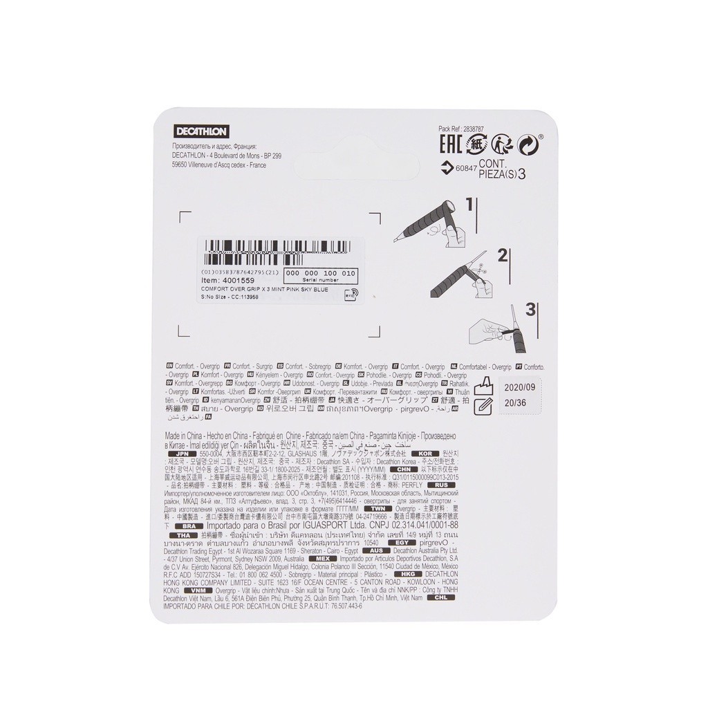 Mô tả Hộp 3 dây quấn vợt cầu lông comfort hồng mint xanh da trời DECATHLON perfly mã 8579969 - 7