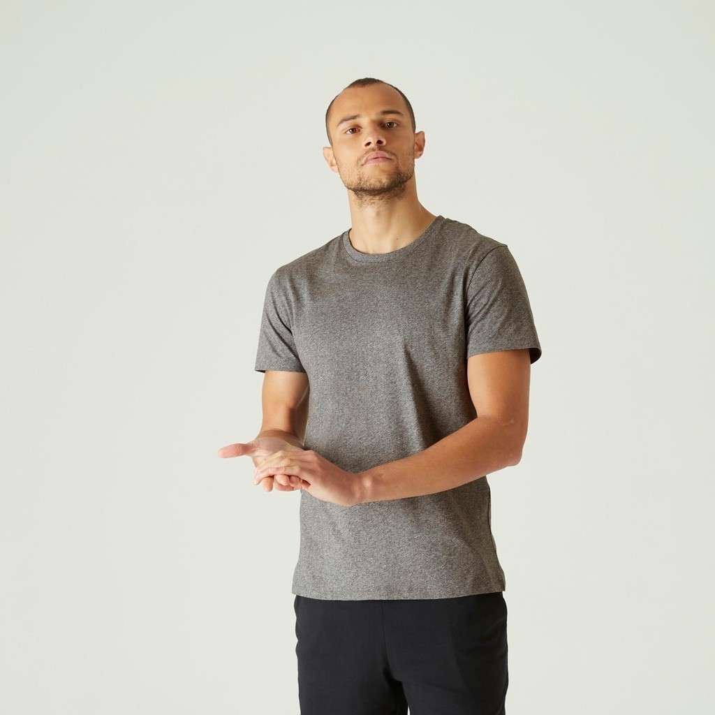 Mô tả Áo thun tập fitness cotton nguyên chất 100 cho nam xám DOMYOS mã 960565 - 1