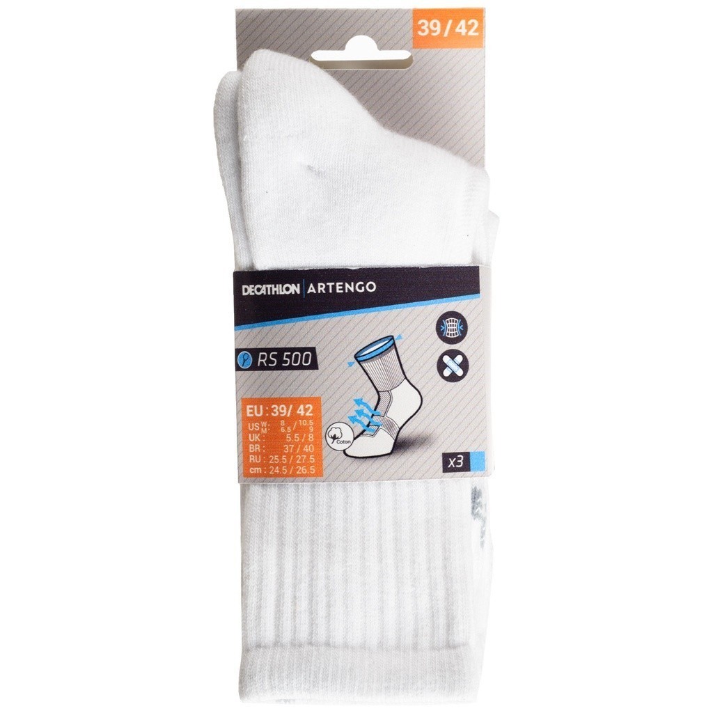 Mô tả Gói 3 đôi tất thể thao cổ cao rs 500 trắng DECATHLON artengo mã 8379842 - 8