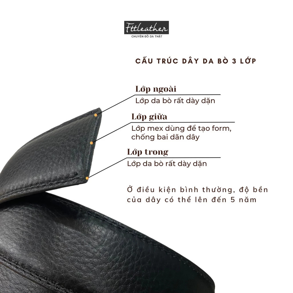 Mô tả Thắt lưng da nam cao cấp FTT Leather dây da bò thật mặt trượt thông minh mẫu 3,5x110cm DF2204 - 2