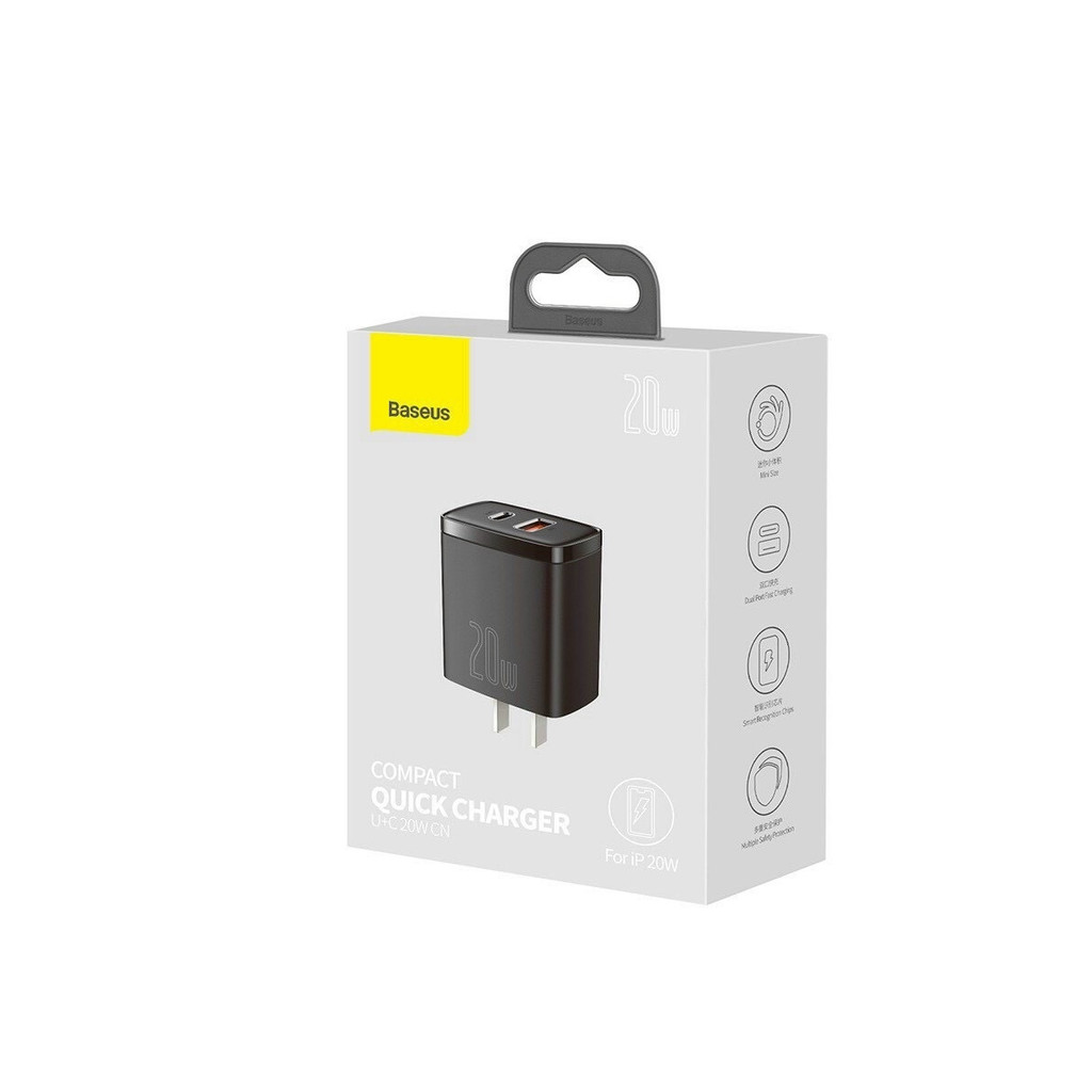 Mô tả Củ sạc nhanh Baseus Compact Quick Charger PD 20W 2 cổng ( USB + Type C Dual Port, QC 3.0, chân cắm US ) nhỏ gọn - 1