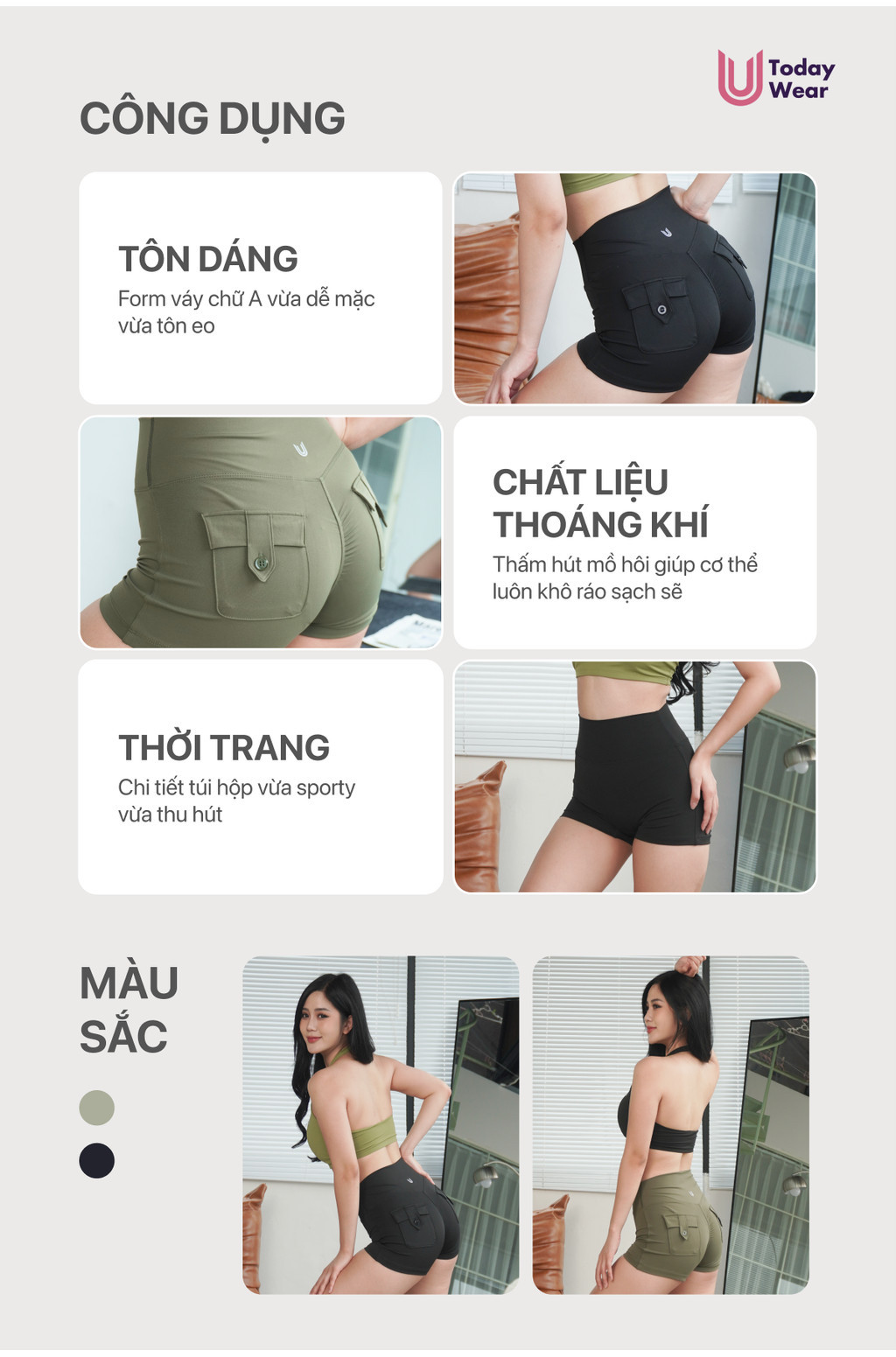 Mô tả Quần đùi thể thao nữ Box Short Today U Wear thấm hút mồ hôi - 1