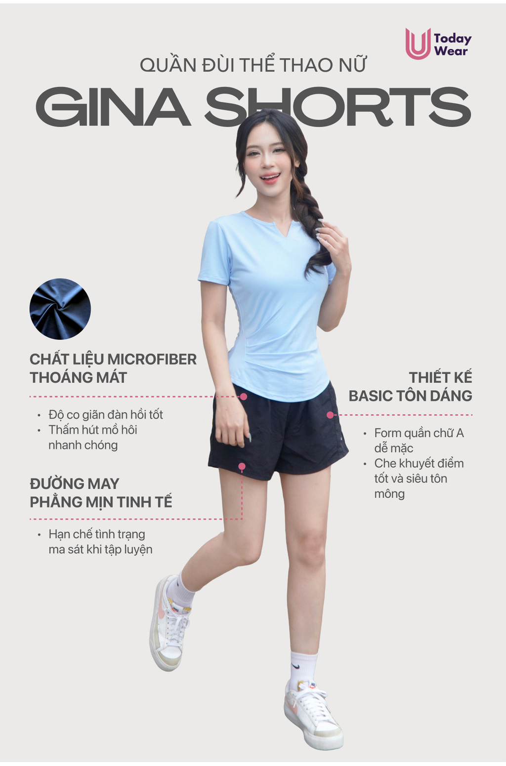 Mô tả Quần đùi thể thao nữ Gina Short Today U Wear co giãn thoáng mát - 1