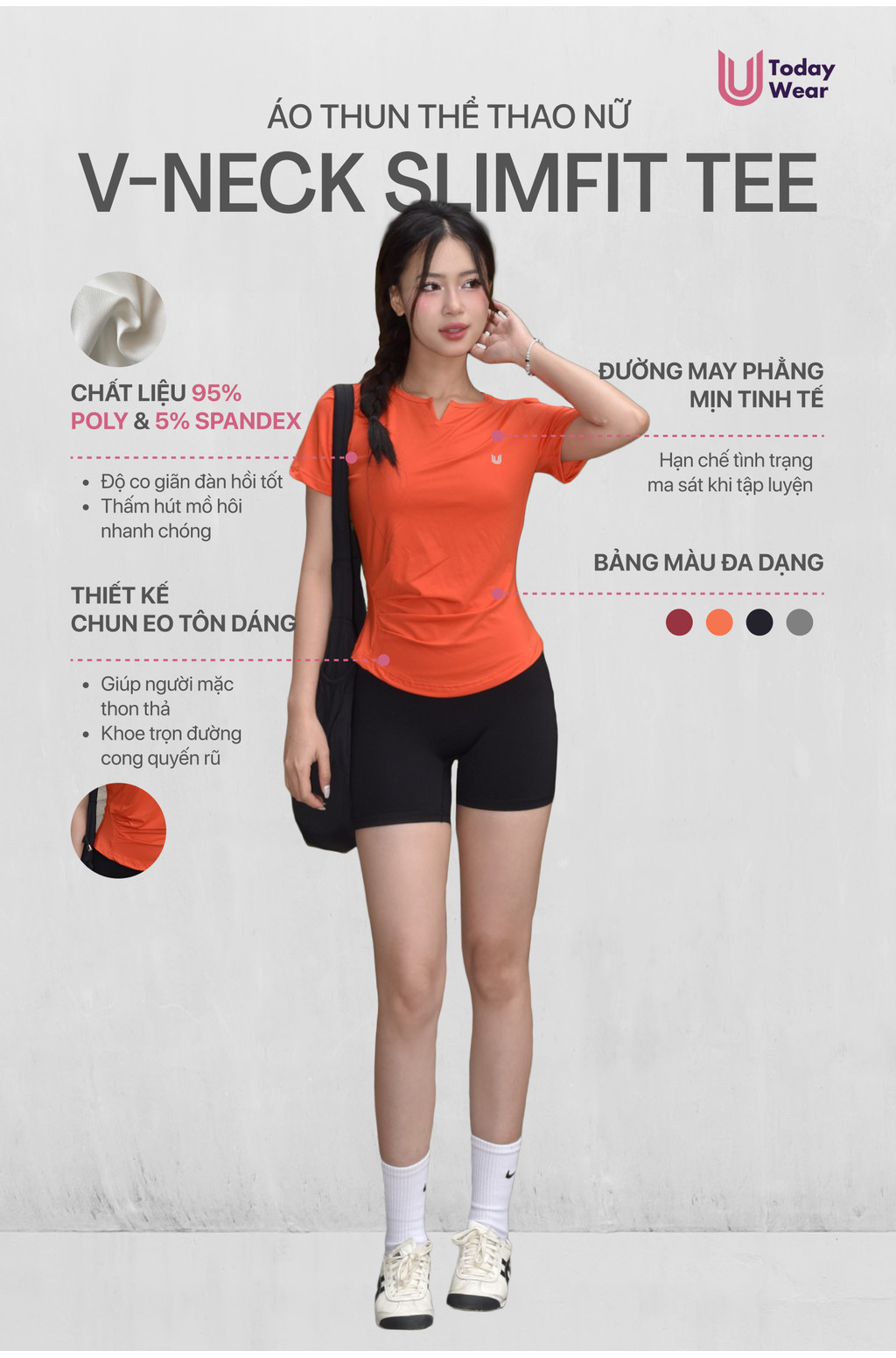 Mô tả Áo tập gym yoga nữ Slimfit Tee cổ V ngắn tay chất liệu co giãn thấm hút mồ hôi Today U Wear - 1