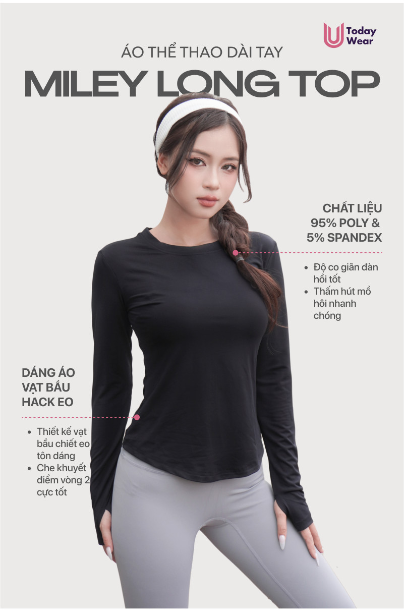 Mô tả Áo thể thao nữ dài tay Miley Long Top Today U Wear chống nắng mềm mịn thoải mái tập gym yoga - 1