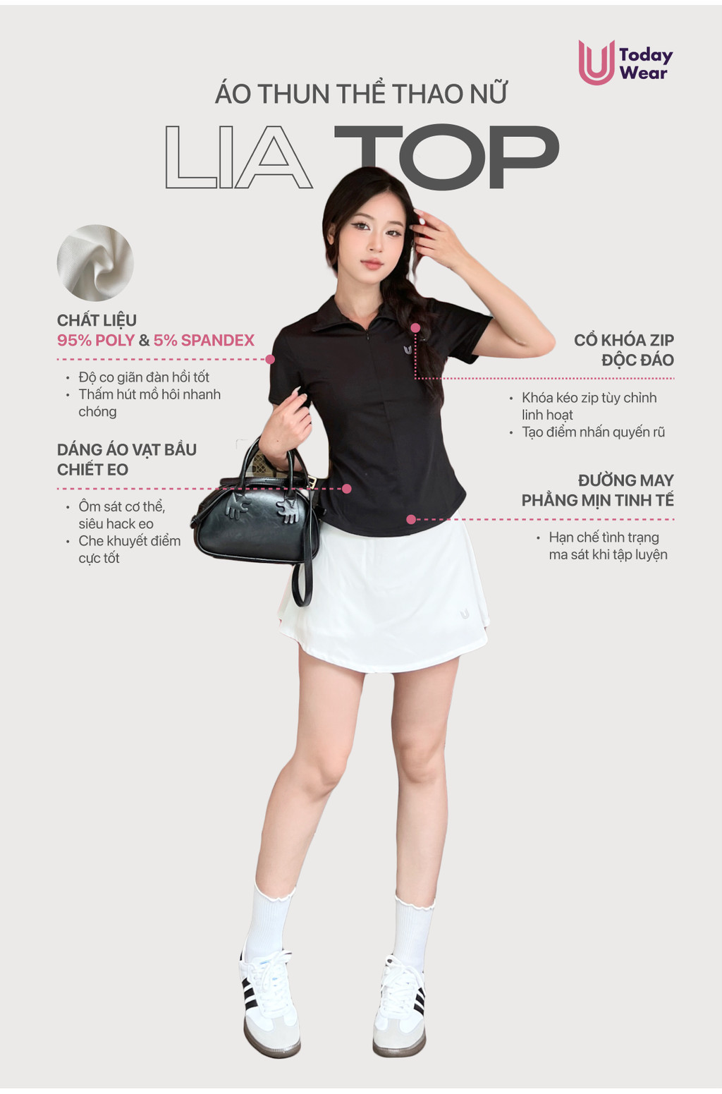 Mô tả Áo thể thao cổ polo nữ Lia Top mặc tập gym yoga, chất liệu thoáng mát, thấm hút mồ hôi Today U Wear - 1