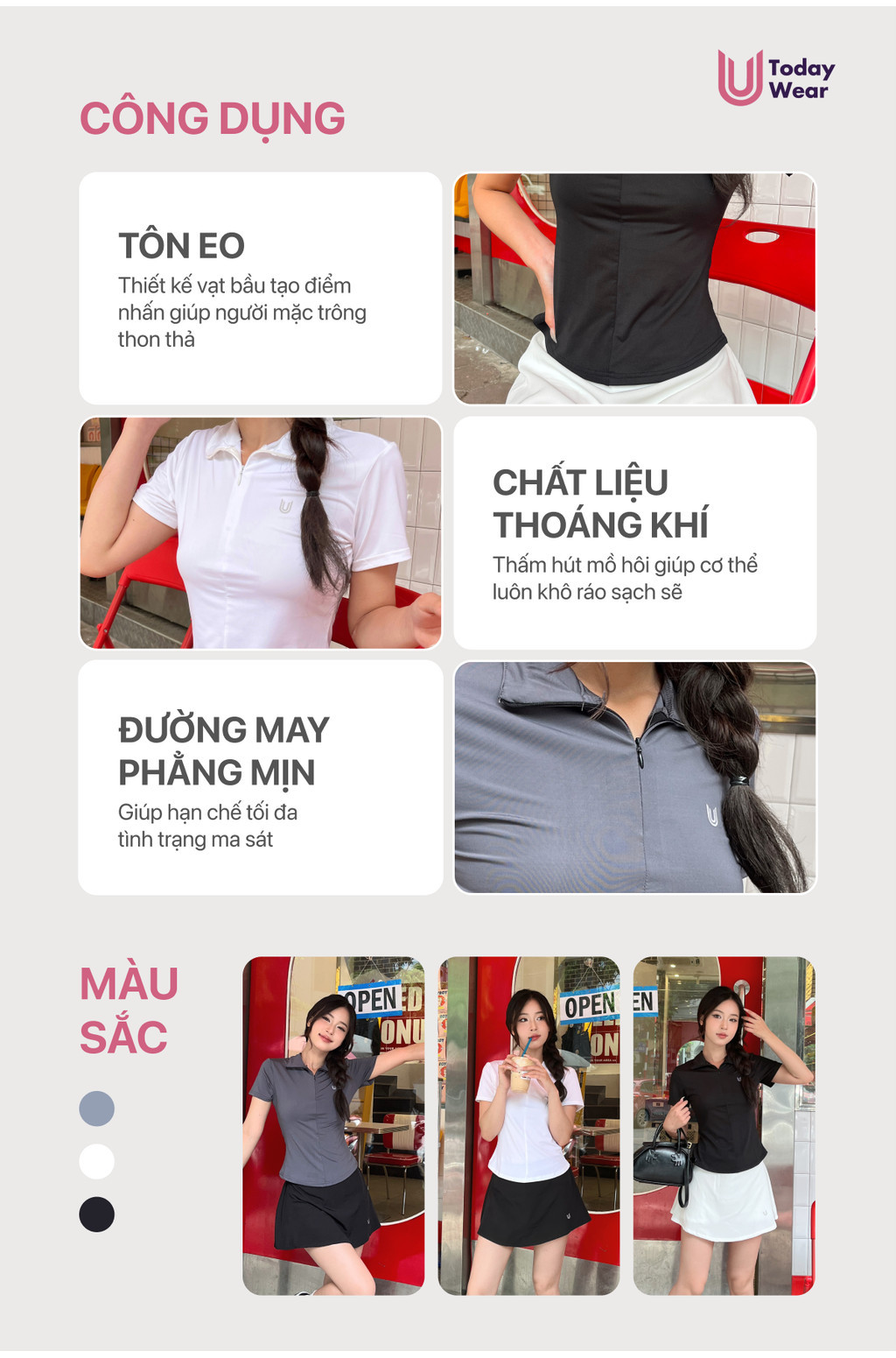 Mô tả Áo thể thao cổ polo nữ Lia Top mặc tập gym yoga, chất liệu thoáng mát, thấm hút mồ hôi Today U Wear - 2