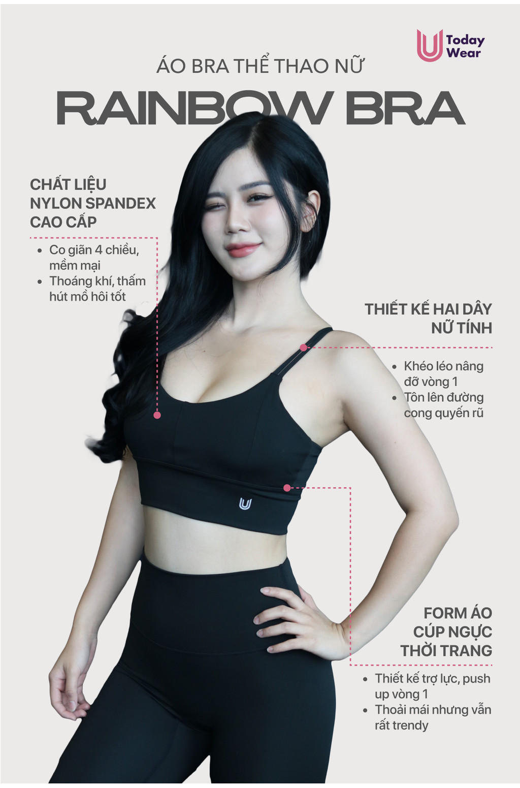 Mô tả Áo bra thể thao Rainbow nâng vòng 1 Today U Wear thoải mái tập gym yoga đạp xe - 1