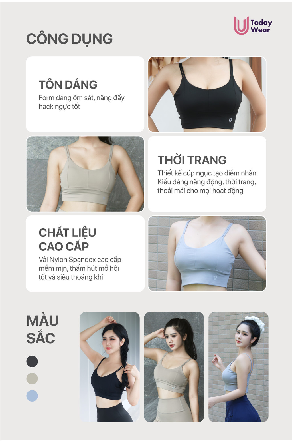Mô tả Áo bra thể thao Rainbow nâng vòng 1 Today U Wear thoải mái tập gym yoga đạp xe - 2