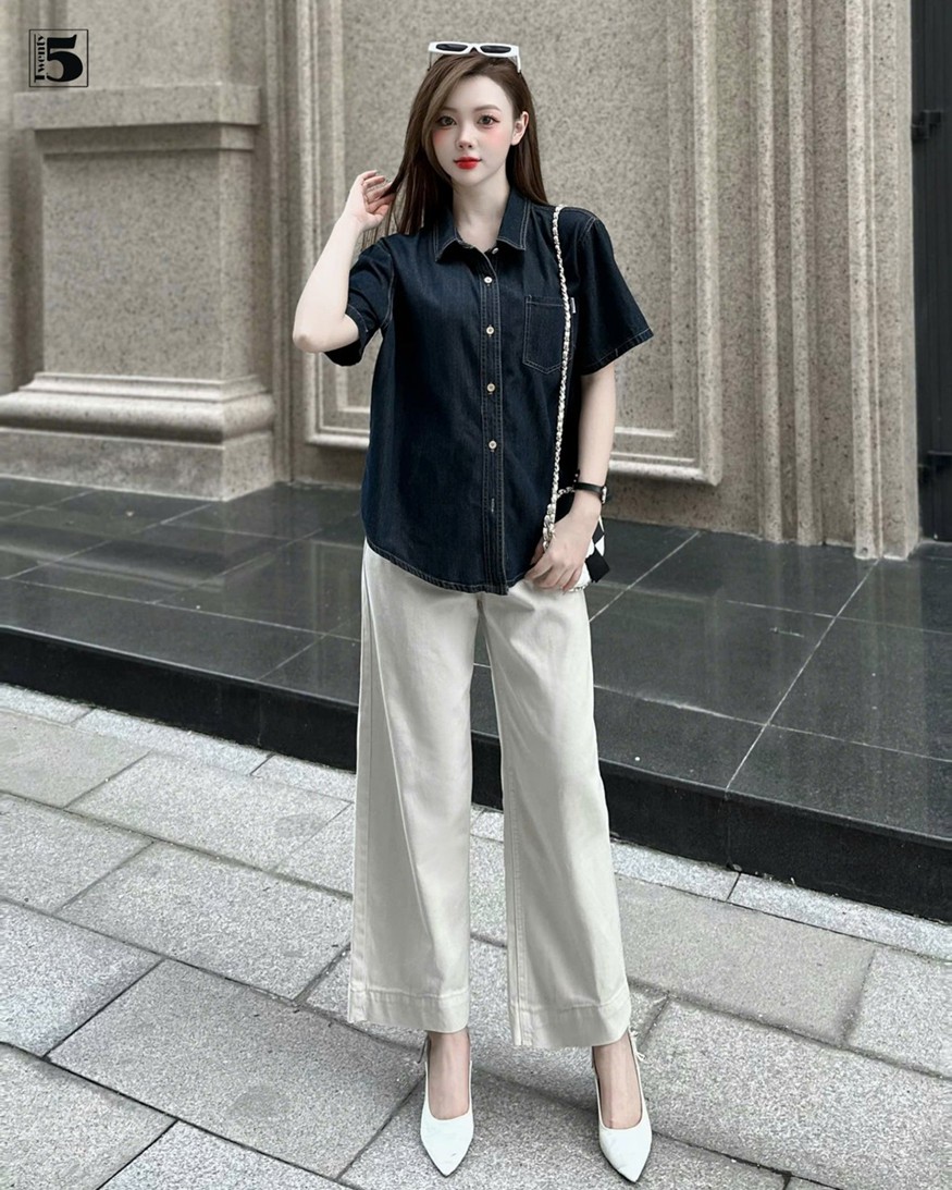 Quần jeans nữ Twentyfive ống suông cạp cao