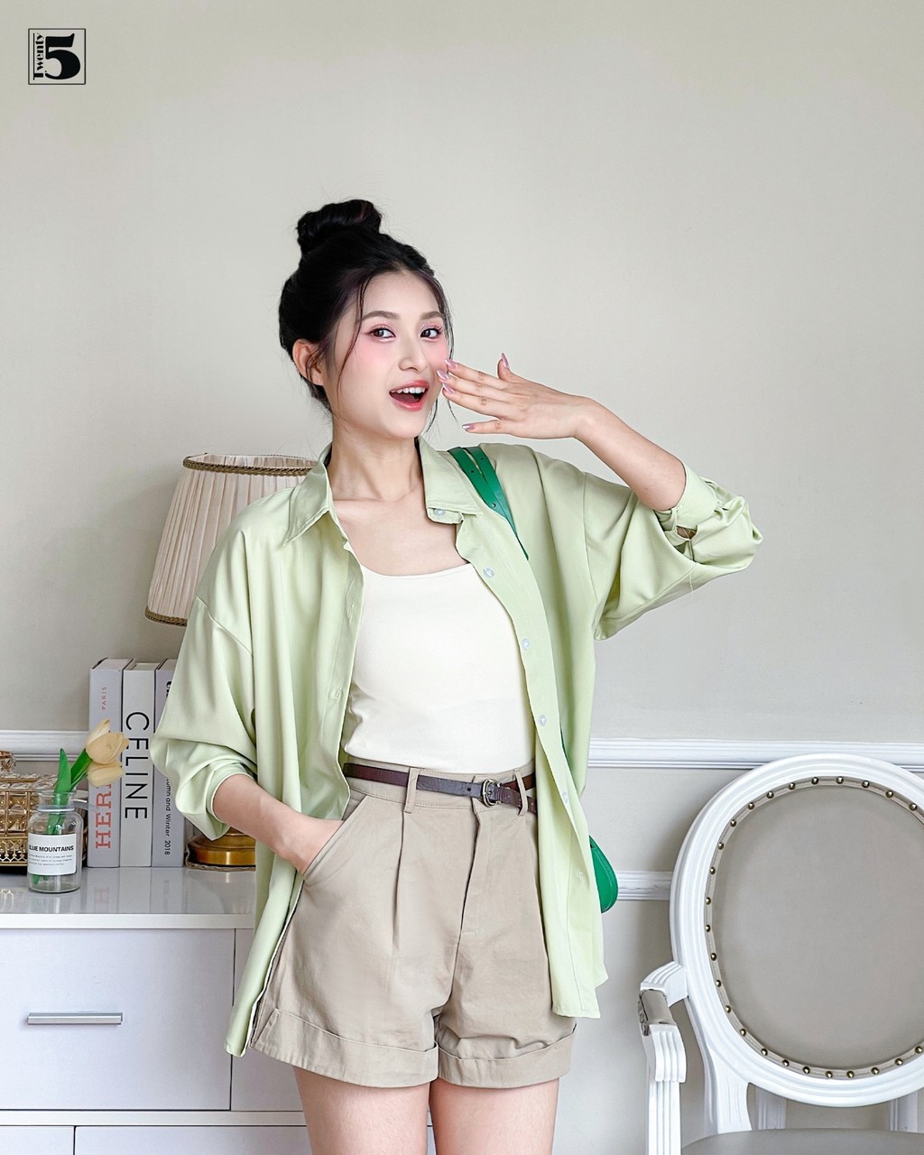 Mô tả Áo sơ mi nữ Twentyfive khoác ngoài dài tay dáng rộng oversize, nhiều màu AL14 - 1