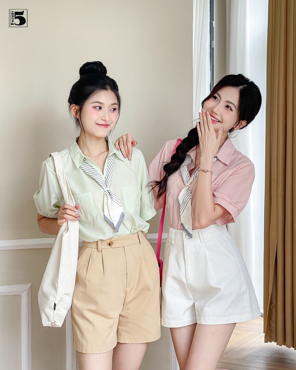 Mô tả Áo sơ mi nữ công sở dạo phố cổ đức ngắn tay kèm khăn thắt nơ Twentyfive 4683 - 2