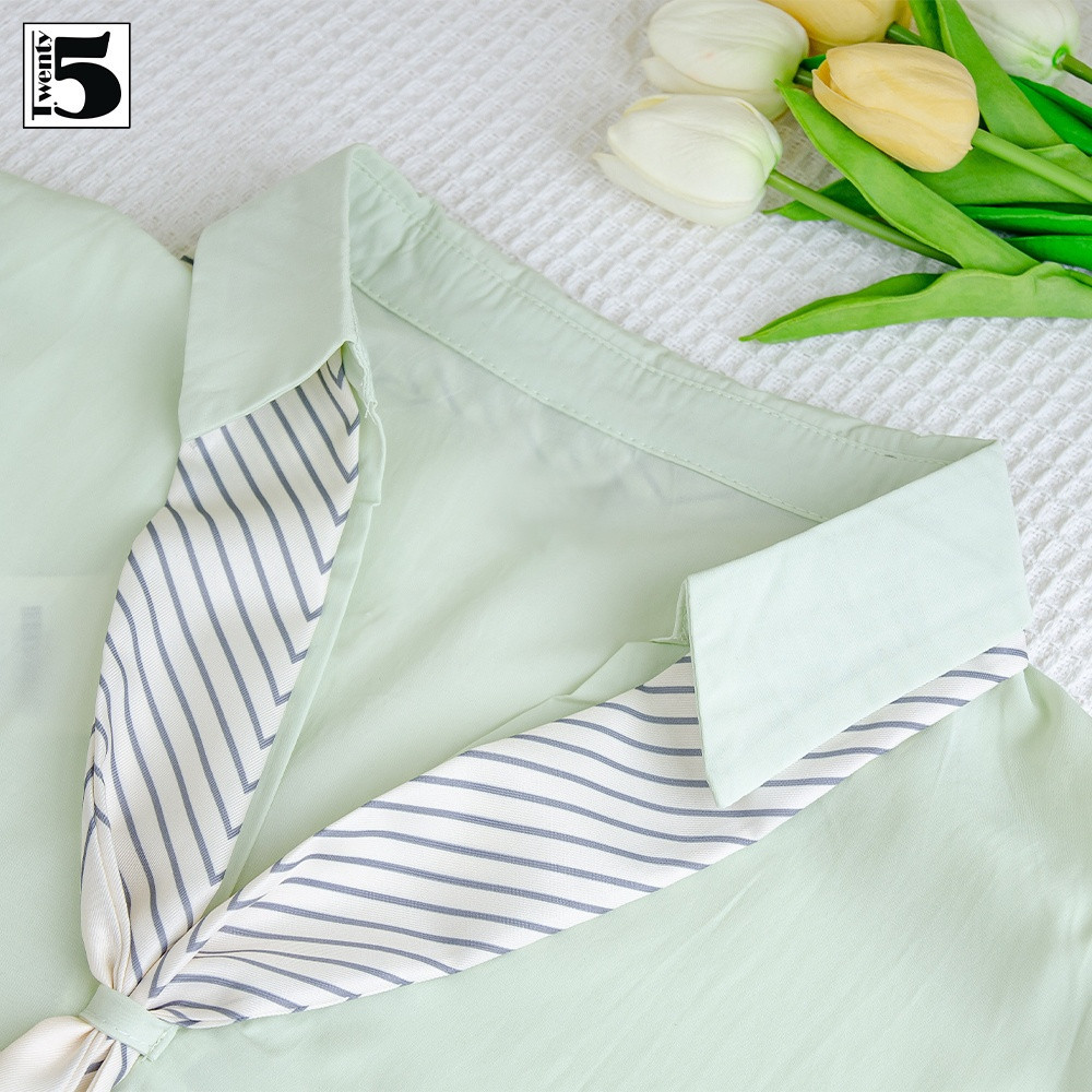 Mô tả Áo sơ mi nữ công sở dạo phố cổ đức ngắn tay kèm khăn thắt nơ Twentyfive 4683 - 5