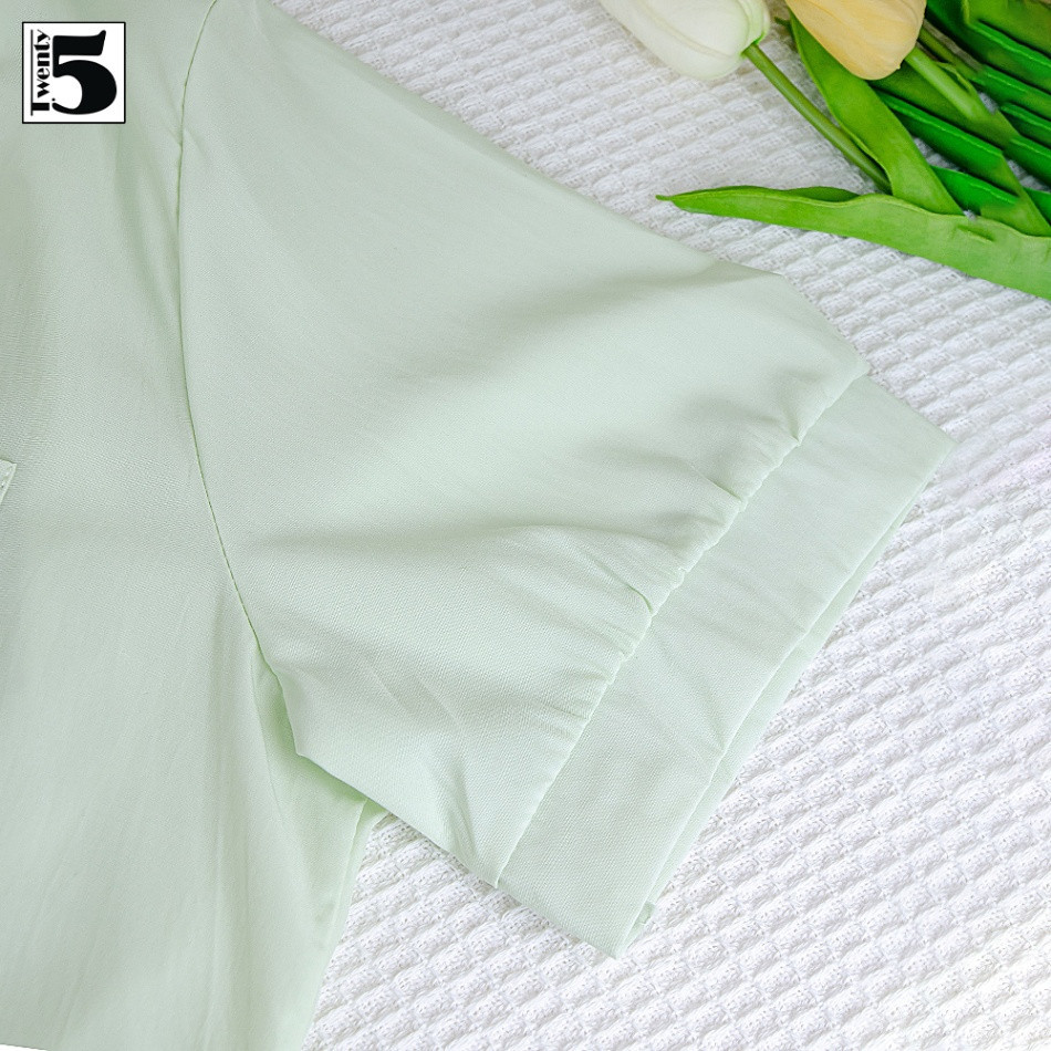 Mô tả Áo sơ mi nữ công sở dạo phố cổ đức ngắn tay kèm khăn thắt nơ Twentyfive 4683 - 6